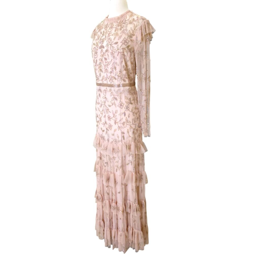 Mac Duggal 9237 Blush Beaded Tulle Formal Gown Long Sleeve Size 22 Dress - Picture 8 of 15